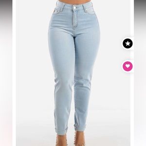 High Waisted Cuffed Skinny Jeans Light Wash